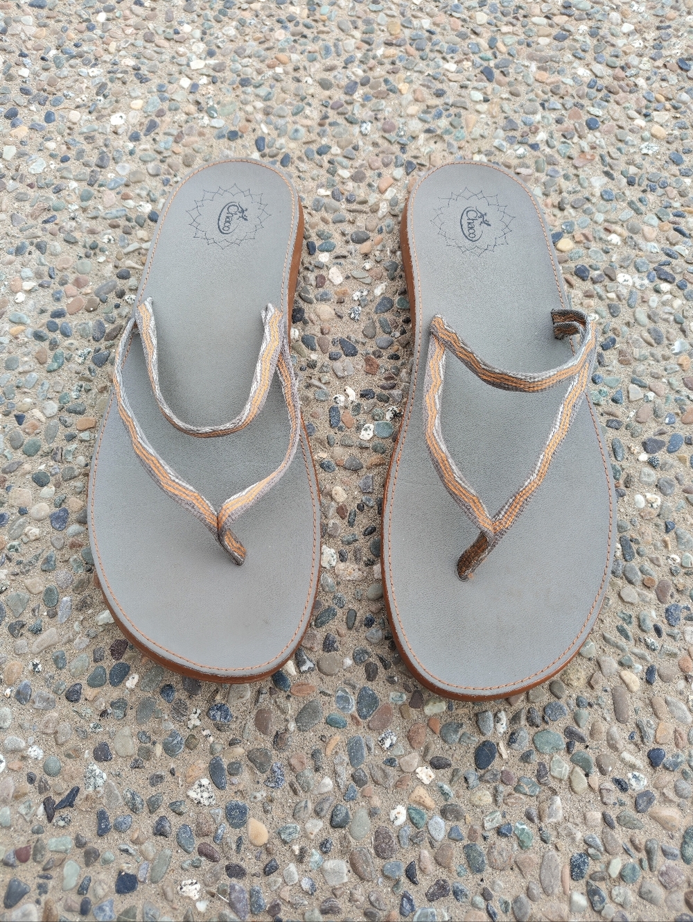 Chaco Abbey Women's Gray and Orange Strappy Flip Flop Sandals Size 12